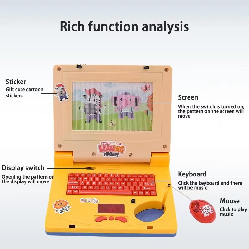 Symulacja komputer Notebook z lekką muzyką kreskówka komputer dziecięcy do domu zabawkowa oświecenie głosowe zabawki do wczesnej edukacji dzieci