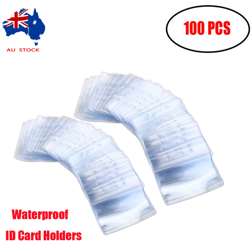 100 шт., водонепроницаемые пластиковые держатели для удостоверений (прозрачные)