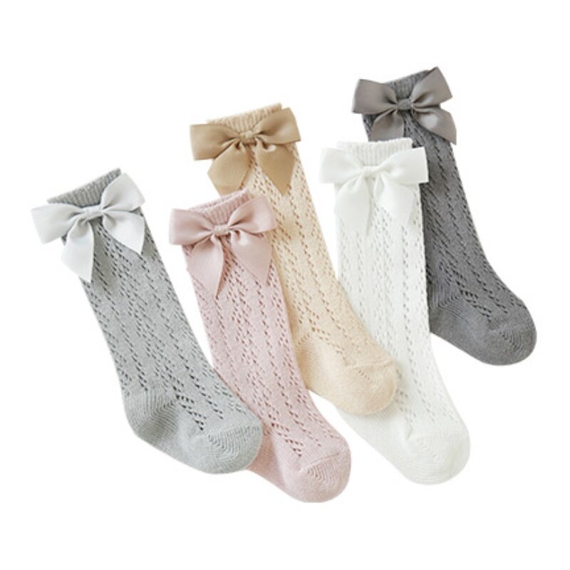 Baby lange Mesh Socken Sommer reine Farbe Bogen Prinzessin Socken weiche Elastizität schönes Zuhause