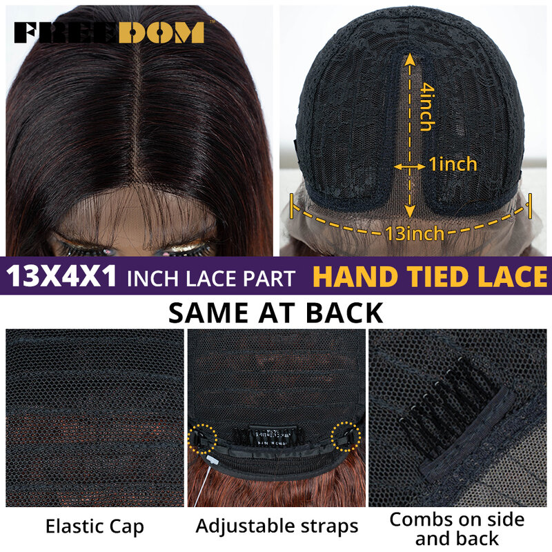 FREEDOM-Peluca de cabello sintético ondulado para mujeres negras, cabellera de 36 pulgadas con malla frontal, color marrón degradado, resistente al calor, para Cosplay