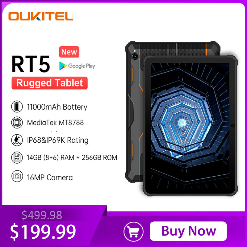 Oukitel-RT5 Tablets Robustos, Android 13, Câmera 16MP, Tablets Carregados 33W, 11000mAh, 10.1 "FHD, 8GB + 256GB, Android 13