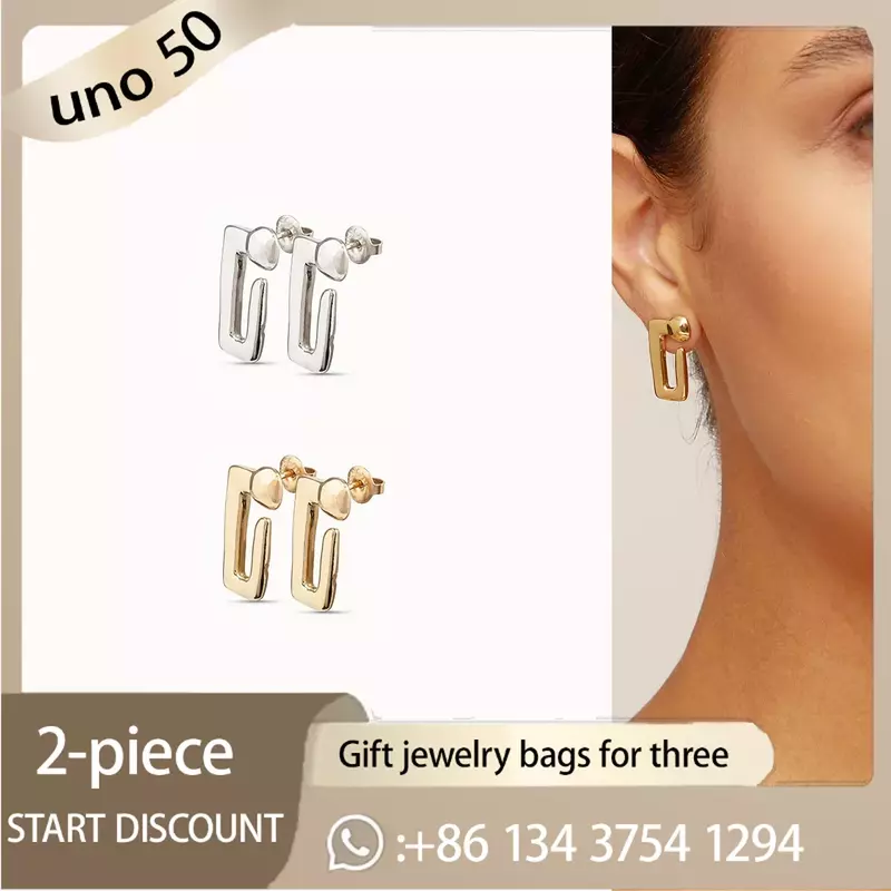 2024 Classic UNO DE 50 Classic 925 Silver Rectangular Stud Earrings For women Valentine's Day Gift Jewelry