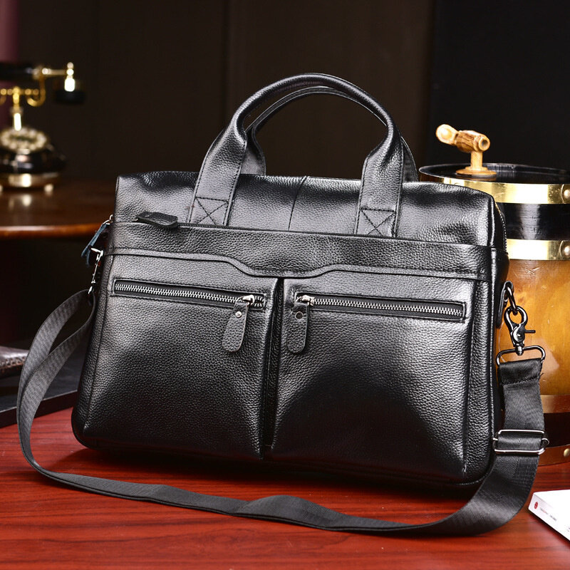 Business Genuine Leather Men Briefcase Large Capacity Laptop Messenger Bags Retro Shoulder Cow Male Handbags