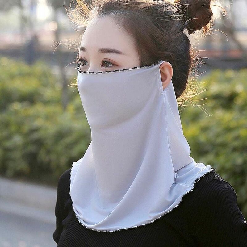 Mascarilla de seda de hielo con solapa para el cuello, máscara de protección solar para la cara, Gini para mujer, protector solar de verano para conducir