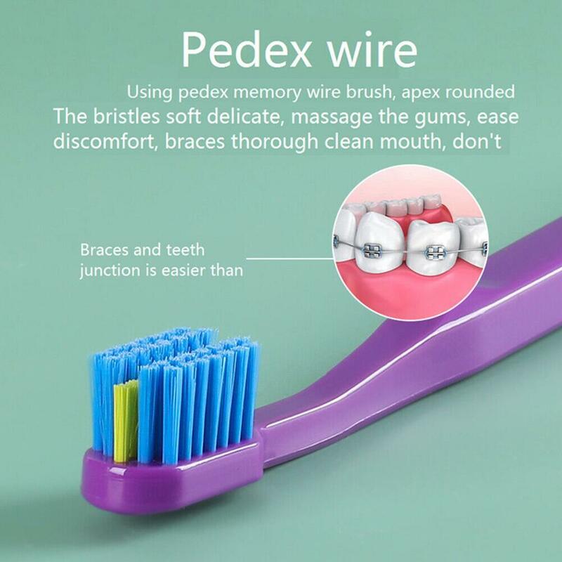 Bretelle ortodontiche pulite a 3 colori spazzolini ortodontici per adulti spazzolino da denti dentale spazzolino a setole morbide per orale N8t4