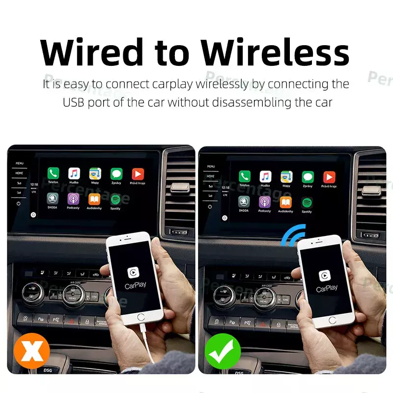 กล่อง AI ขนาดเล็กสำหรับรถยนต์ Apple ตัวรับสัญญาณ WiFi รถยนต์แบบมีสาย OEM ระหว่างรถยนต์ไปยัง CarPlay แบบไร้สายดองเกิล USB แบบปลั๊กแอนด์เพลย์