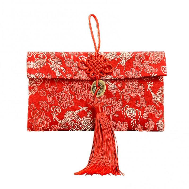 Envelope vermelho estilo chinês com bordado, saco de dinheiro, material do partido