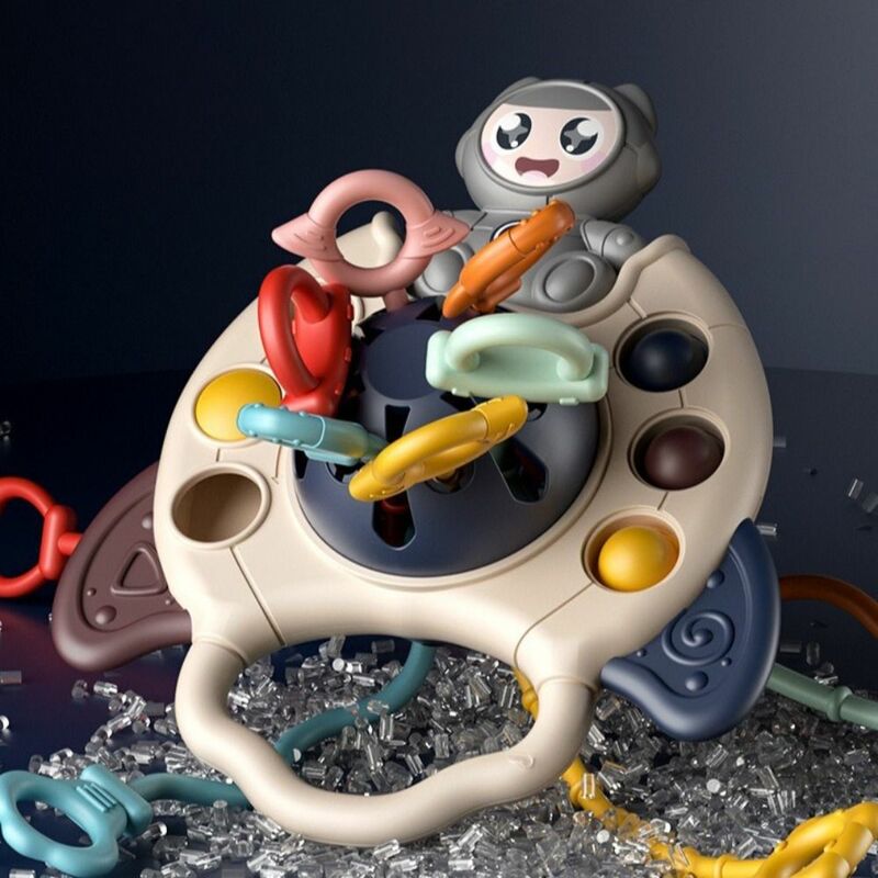 Astronot mainan tali tarik bayi mengembangkan interaktif harimau Montessori mainan sensorik hewan mainan tumbuh gigi anak-anak