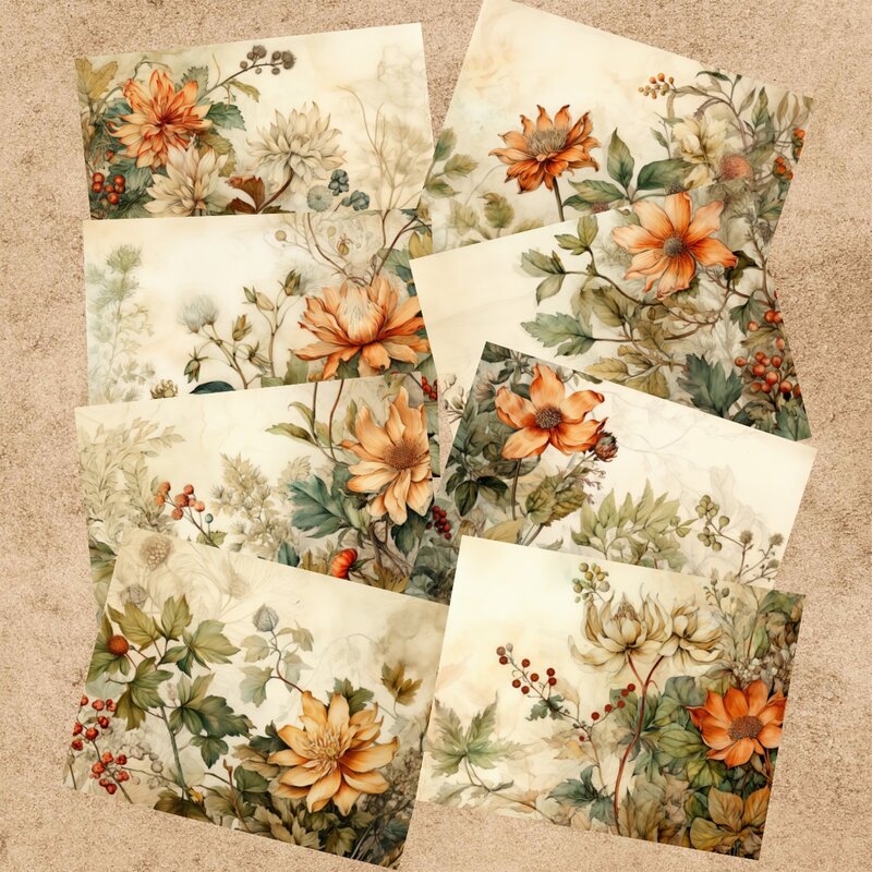 16 Sheets A5 Size Thanksgiving Plant Yellow Flowers Background Vintage Grunge Journal Planning Scrapbooking