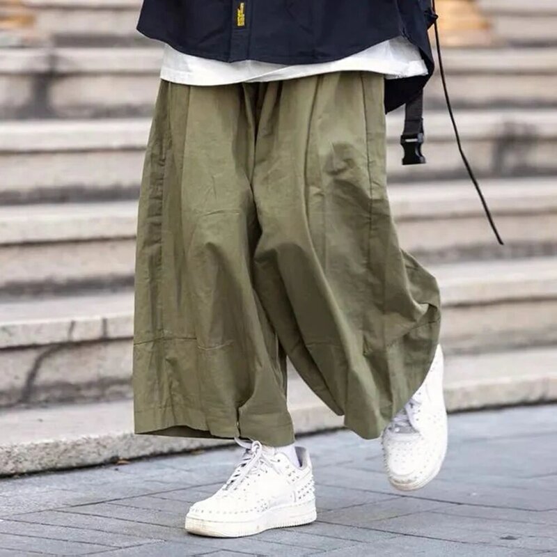 Japanischen Breite bein Overalls Dünne Abschnitt Männer der Sommer Trend Lose Cropped Hosen Übergroßen Einfach Alle-spiel Plus fett Casual Hosen