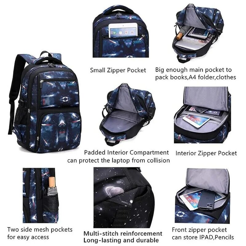 Tas sekolah anak, ransel sekolah dengan roda untuk anak laki-laki, tas sekolah beroda 6 roda, tas buku, koper pembawa dengan tas makan siang