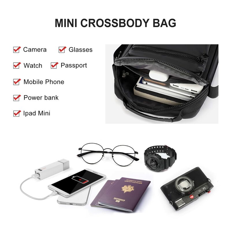 Crossbody Bag for Men, Mini Man Purse, Large Capacity Travel Messenger Shoulder Bag for Men, Waterproof Small Side Bags for Mens