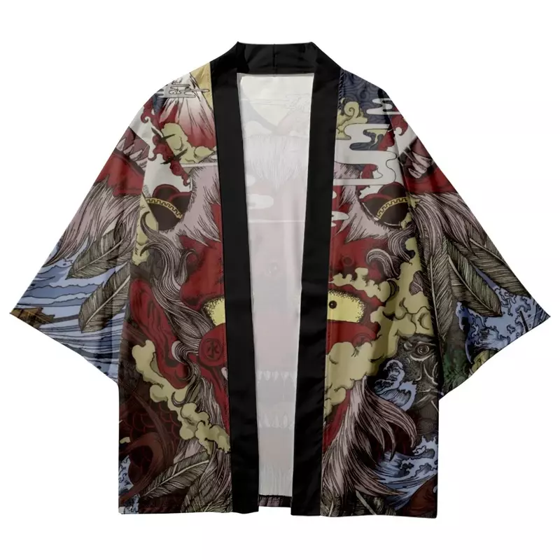 قمصان ملابس الشارع اليابانية للرجال والنساء ، سترة تنكرية ، هاوري ، الشاطئ ، يوكاتا ، الكيمونو التقليدي ، أنيمي ، طباعة شيطان ، الموضة