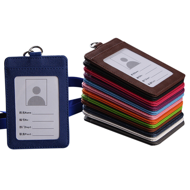 PU Leather Bus ID Card Pocket Wallet Retractable Badge Lanyard Work Name Business Card Cover Women Men Bank Credit Card Holder