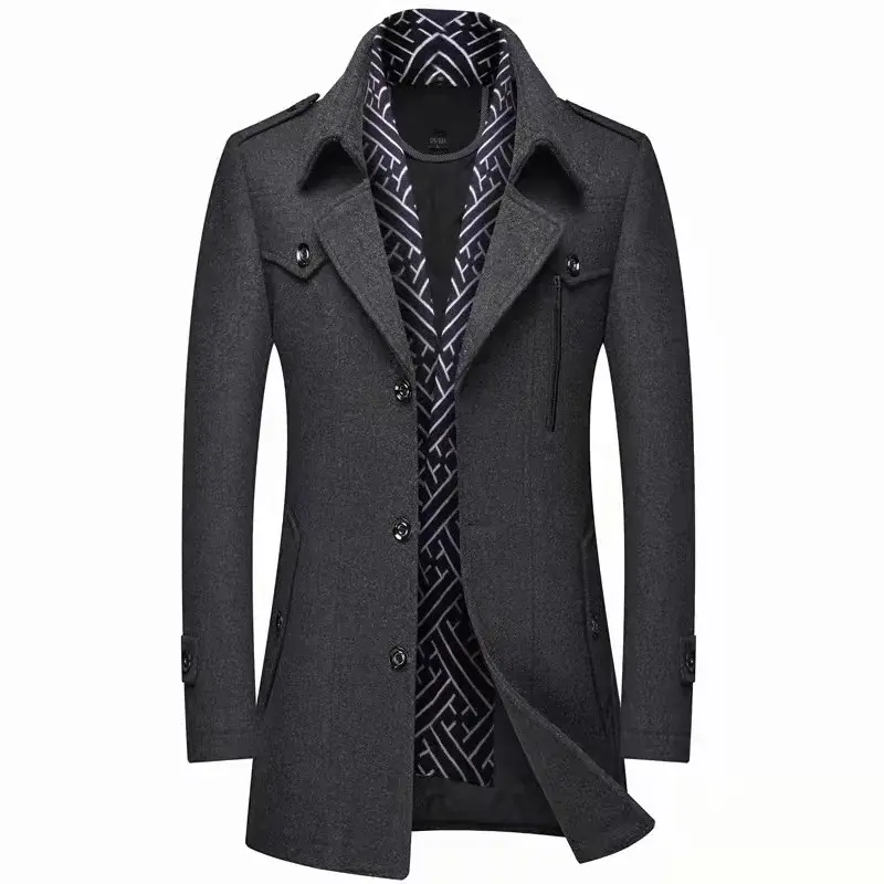 남성용 양모 코트, 중간 길이 스카프 칼라, 면 패딩, 두껍고 따뜻한 모직 코트, 남성 트렌치 코트, 오버코트 M-5Xl, 신상 패션, 겨울