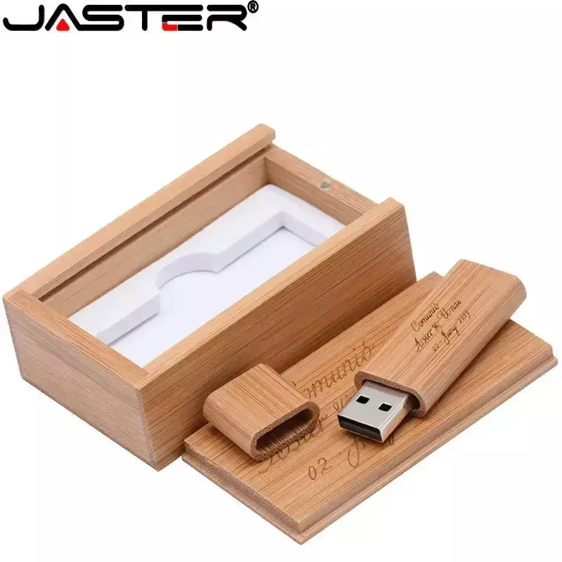 محرك أقراص فلاش USB بشعار مخصص مجاني من JASTER مصنوع من خشب البامبو ومزود بذاكرة صندوق وذاكرة تخزين بسعة 16 جيجابايت وذاكرة تخزين 32 جيجابايت و64 جيجابايت وهدية زفاف