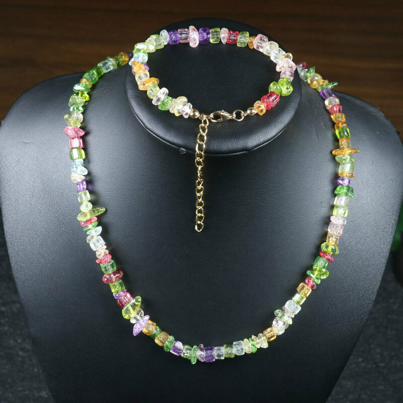 Kalung Batu Chip Kalung Buatan Tangan Tidak Beraturan Amethyst Alami untuk Wanita Set Perhiasan Gelang Kalung Meditasi Penyembuhan