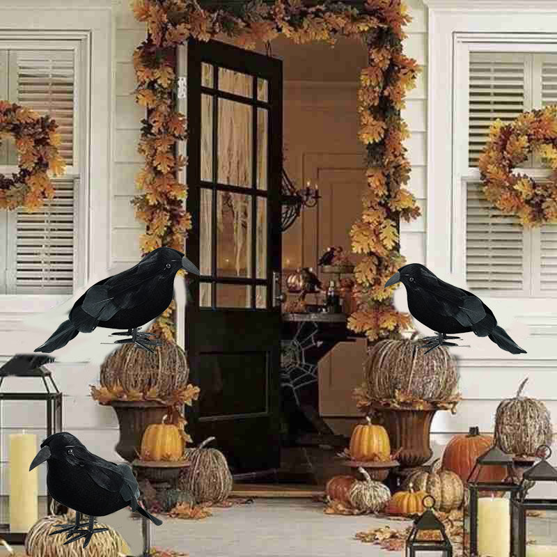 Halloween Black Crow Ornament Simulation Crow Animal Model Bird Scary Toys Horror Props Halloween Party Home Decoration 1PC