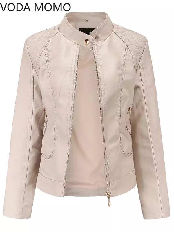 Женская элегантная однотонная куртка с воротником-стойкой, Женское пальто с трехмерным рисунком, новая куртка из искусственной кожи для женщин, 2022