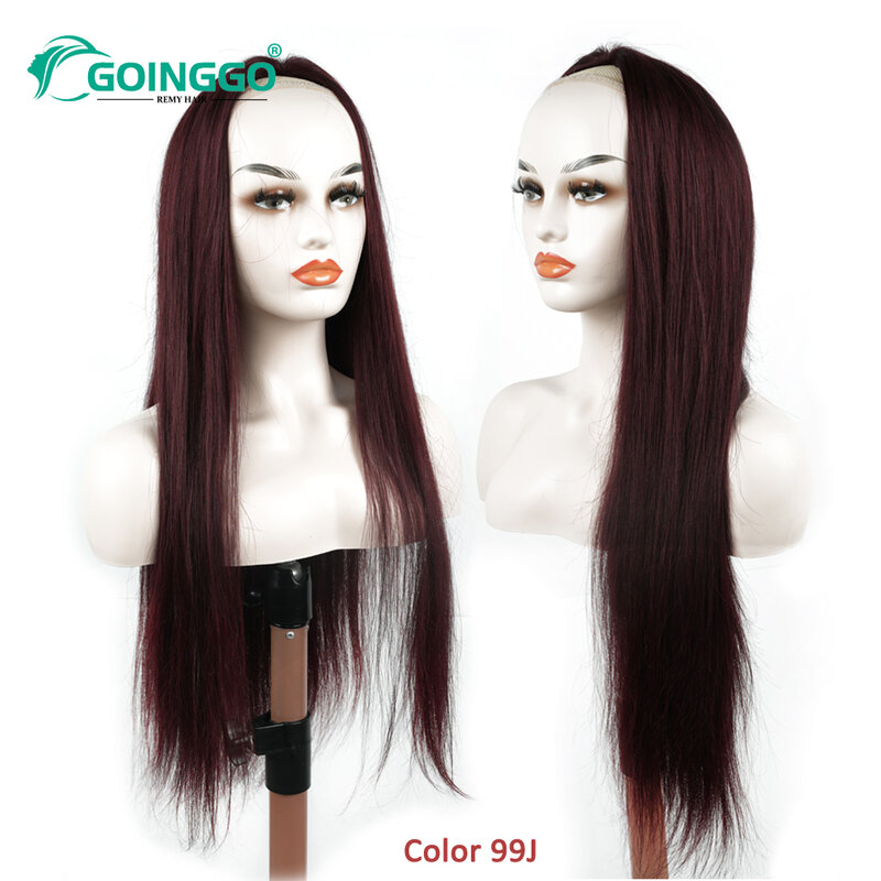 Media Peluca de cabello humano 3/4 para mujer, pelo largo y liso hecho a máquina, pelo Remy brasileño de 14-28 pulgadas, pelo blanco
