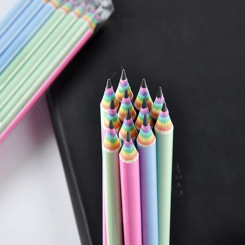 2 crayons HB en papier recyclé arc-en-ciel sans bois et plastique écologique, fournitures scolaires et de bureau, paquet de 12