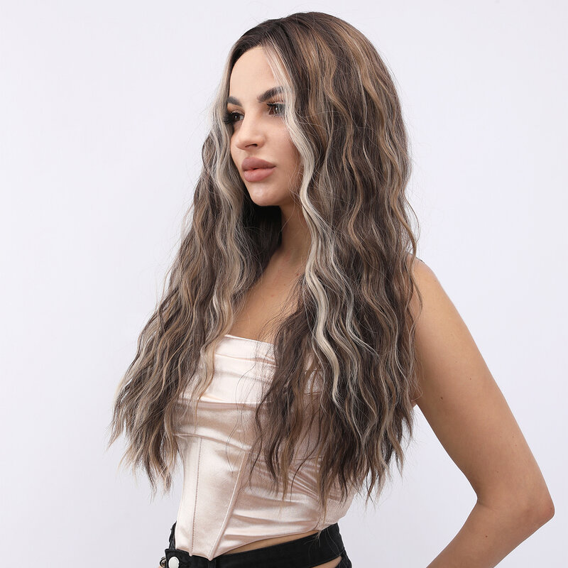 Smilco-Synthetic Lace Front Curly perucas para mulheres, destaque, chá ombre, marrom, invisível, peruca pré-arrancada, resistente ao calor