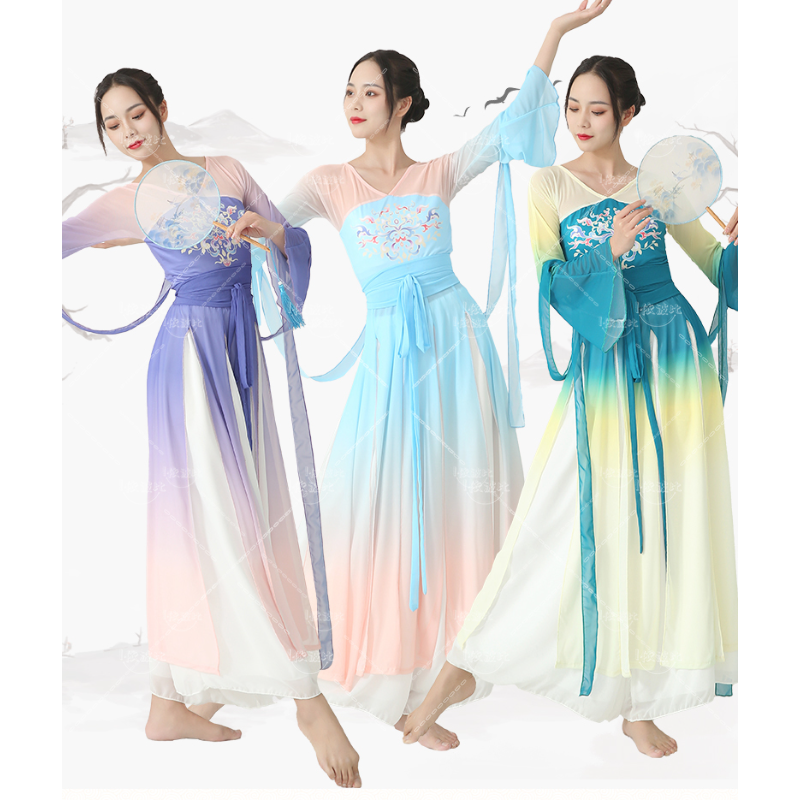 فستان رقص كلاسيكي للنساء ، مجموعة أداء الرقص الشعبي الصيني ، غاز خرافي أنيق ، ممارسة قافية للجسم