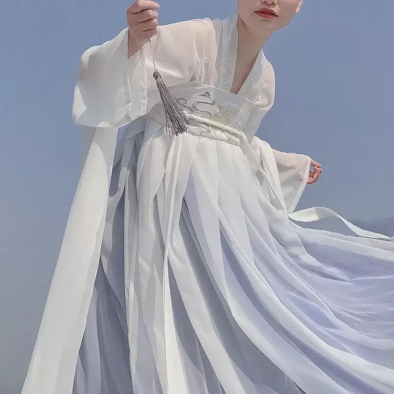 Kostum Cosplay Hanfu bordir antik gaun putri atasan Tube sifon wanita pakaian dansa Dinasti Tang tradisional Tiongkok