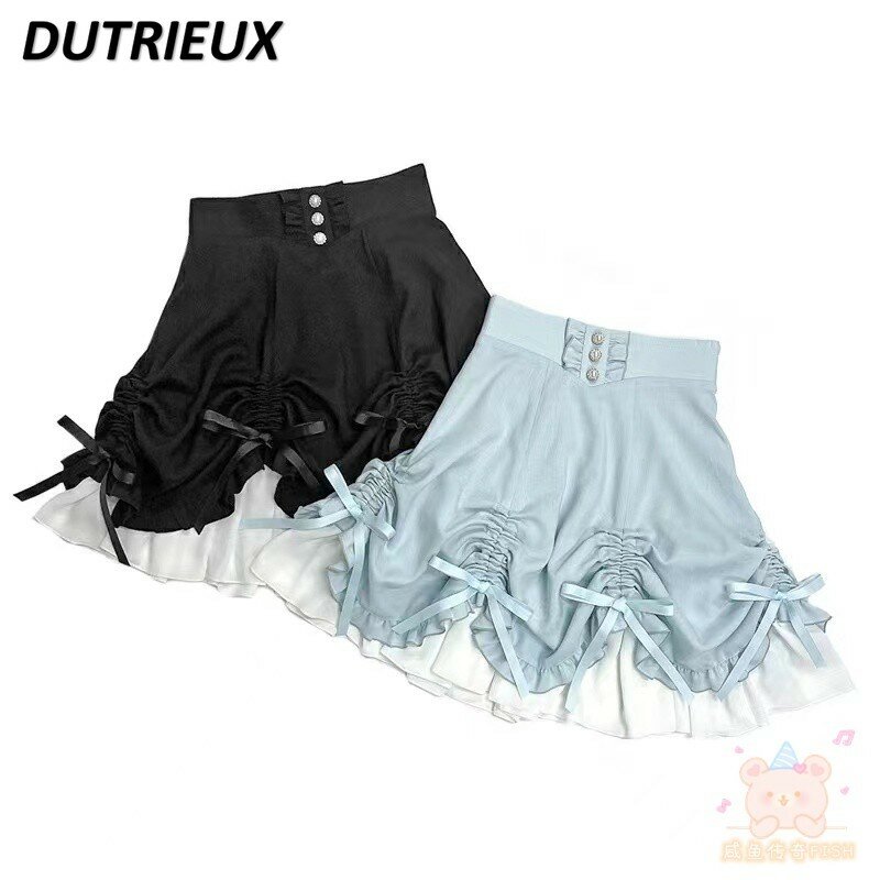 Sweet Court Style Retro Easy Matching Solid Color Short Skirt Mine Series Mass-Produced Cute Girls Lace High Waist Mini Skirts