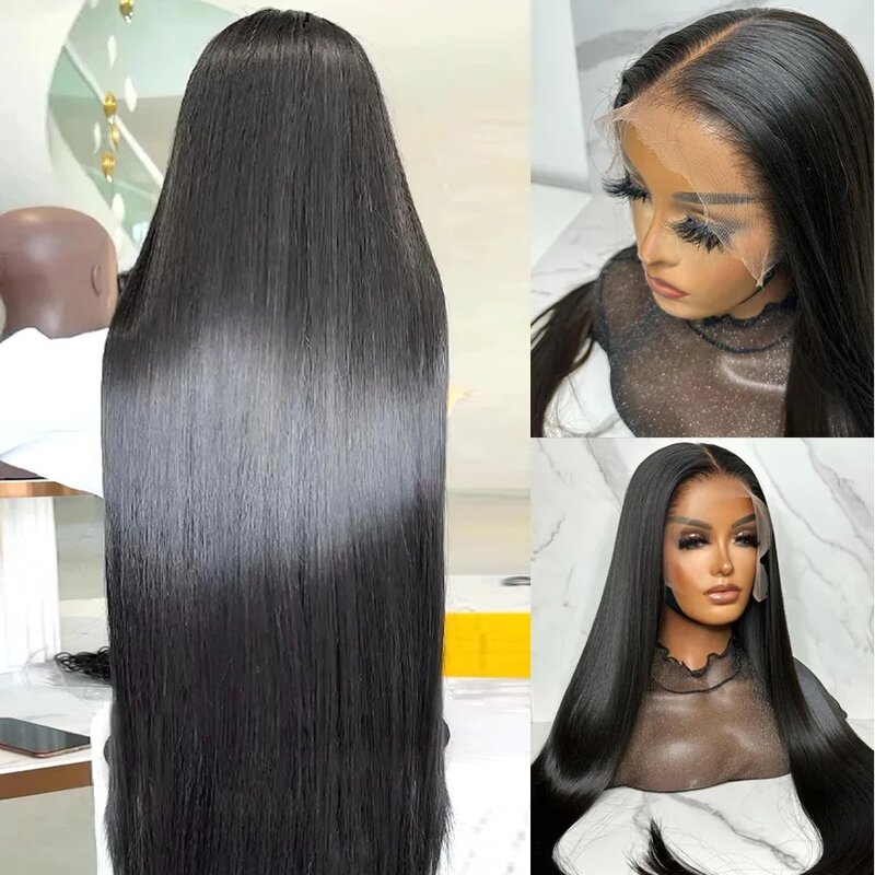 Sophia-Perruque de cheveux humains droite pour femmes noires, dentelle transparente HD, perruques de fermeture à franges, 13x4, 4x4, 5x5, 13x6, 40 pouces