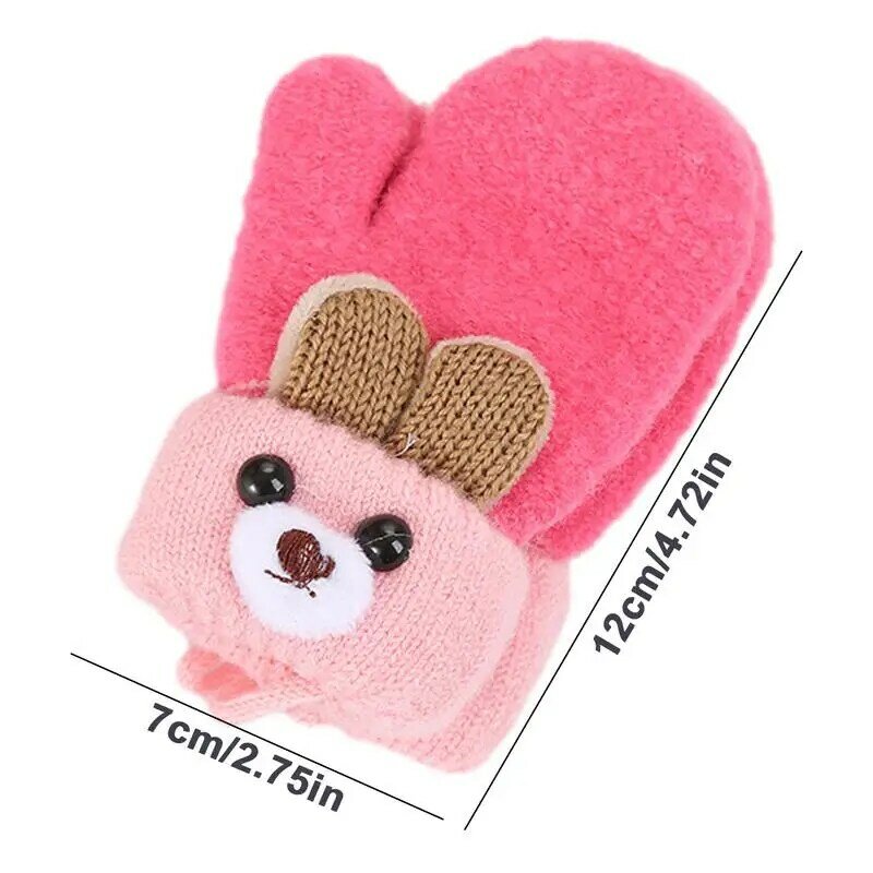Cute Cartoon Bear Baby Gloves Winter Knitted Wool Infants Mittens Thick Warm Full Rope Gloves For Boys Girls Toddlers 0-3 Years