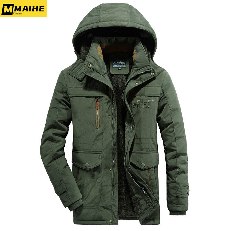 Men Long Winter Coats Down Jackets Hooded Fleece Casual Warm Parkas Good Quality Male Cotton Fit Long Trench Coats Size 6XL