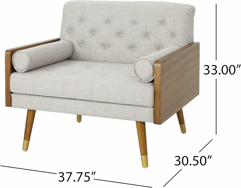 Greta Mid Century Modern Fabric Club Chair, bege, noz escura, 30.5D x 37.75W x 33H