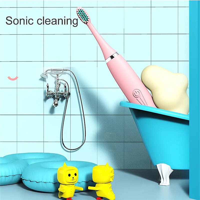 Cepillo de dientes eléctrico sónico para niños, resistente al agua IPX7 con cabezales de repuesto, recargable, automático, colorido, dibujos animados