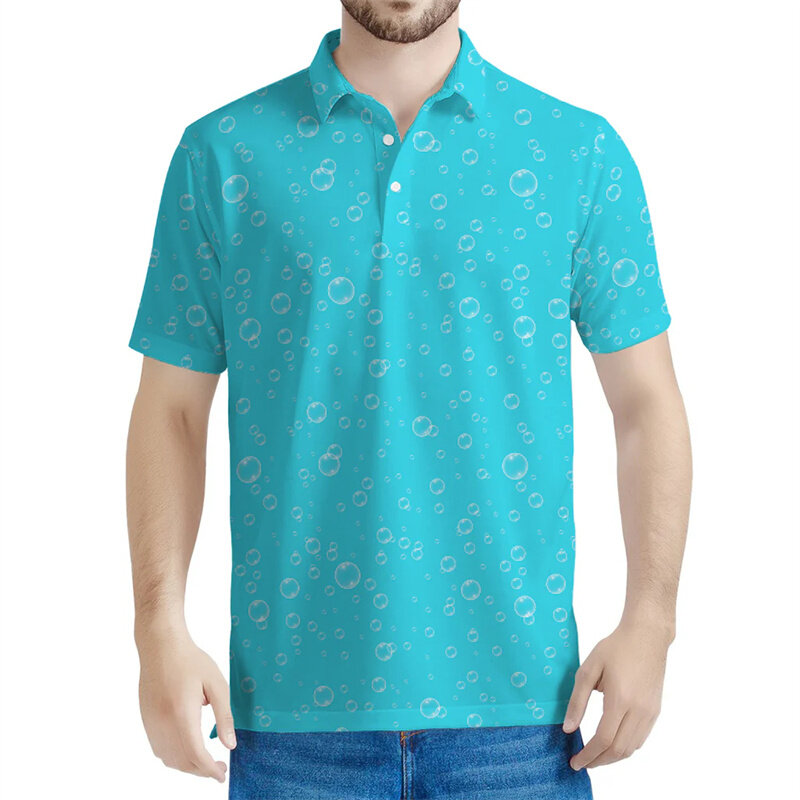 남성용 다채로운 비누 거품 패턴 폴로 셔츠, 3D 프린트 반팔 상의, 여름 레저 스트리트 티셔츠, 오버사이즈 라펠 티