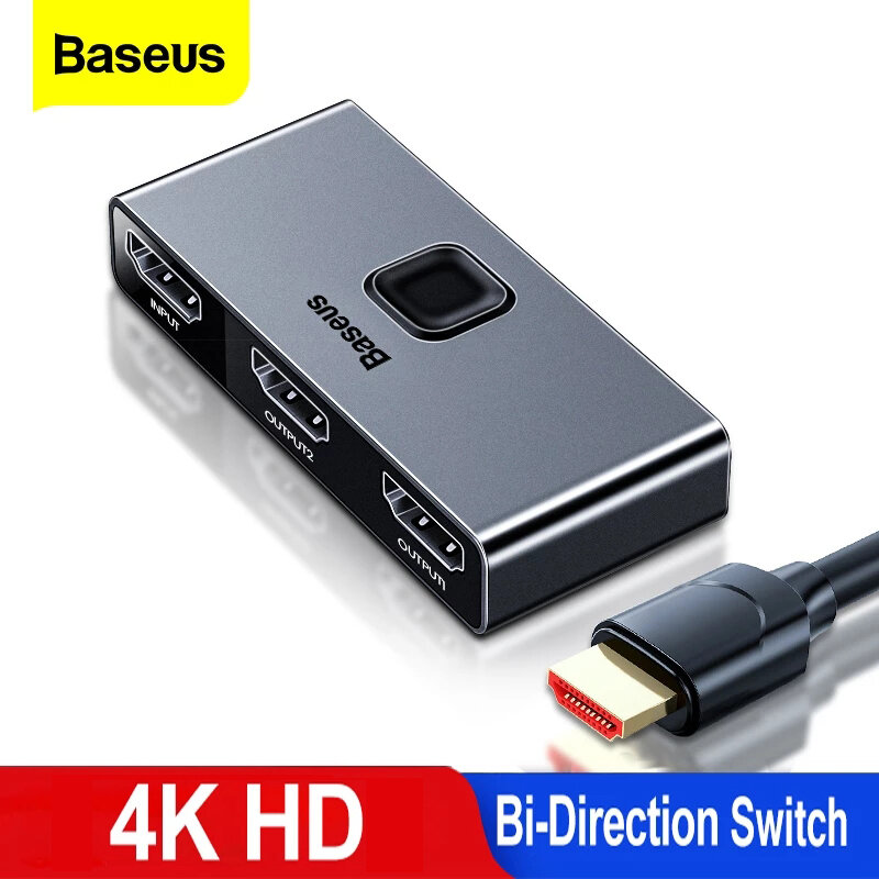 Baseus-Switch compatível com HDMI, 2 em 1 saída, 4K HD Switcher, Adaptador Bi-Direction, Conversor Splitter para PS4, TV Box, PC