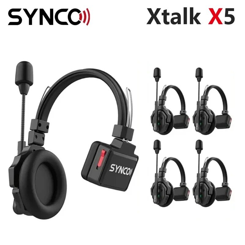 Synco xtalk X5 2.4G ชุดหูฟังแบบครอบหูเดี่ยวแบบดูเพล็กซ์เต็มรูปแบบระบบอินเตอร์คอมไร้สายสำหรับทีมถ่ายภาพภาพยนตร์และโทรทัศน์สตูดิโอ