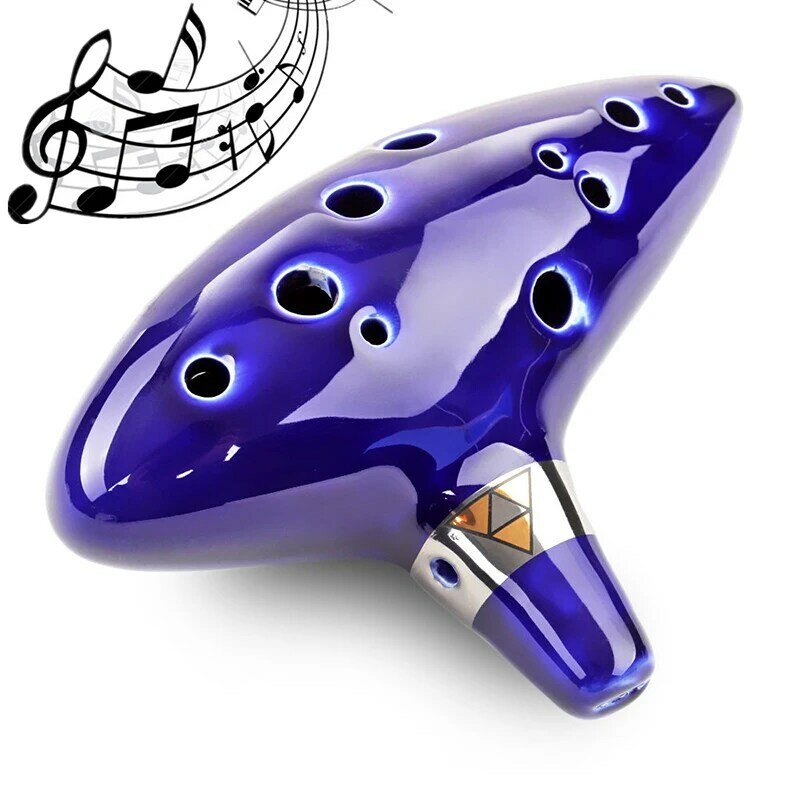 Ocarina Keramik legenda 12 lubang, instrumen musik Alto C Ocarina seruling biru terinspirasi waktu untuk aksesoris pemula
