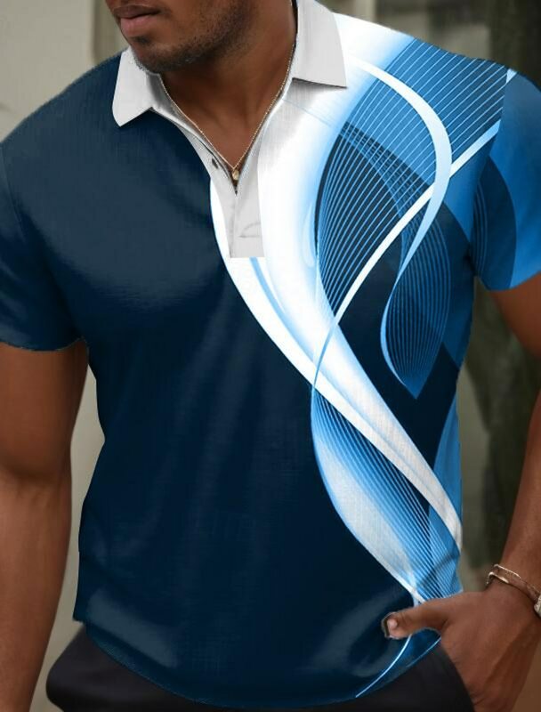 Polo de Golf con estampado 3D de ilusión óptica para hombre, camiseta de manga corta de poliéster, Polo de solapa microelástica, moda informal