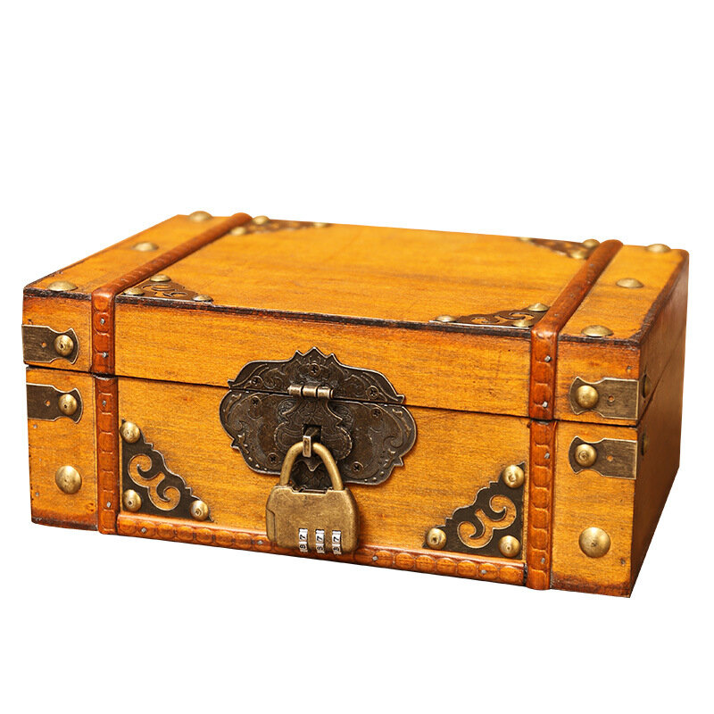 Vintage Storage Box Wooden Cosmetics Storage Box Desktop Finishing Wooden Jewelry Box with Lock Wooden Box Storage Box