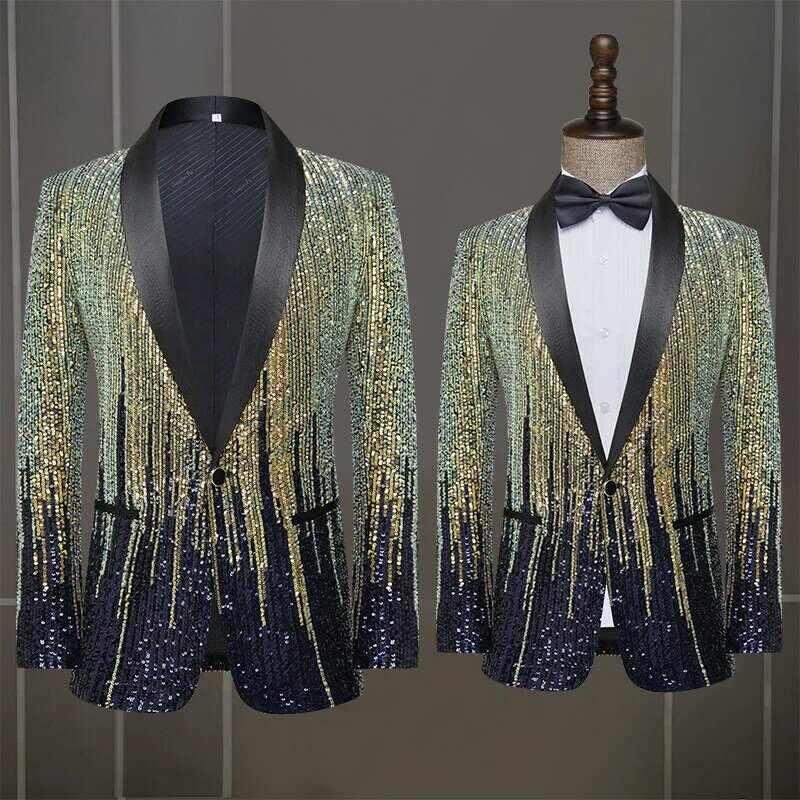 Prom Suits for Boys Meteor Gradient Sequin Green Blazer Men's Summer Bar Singer Stage Performance Costumes