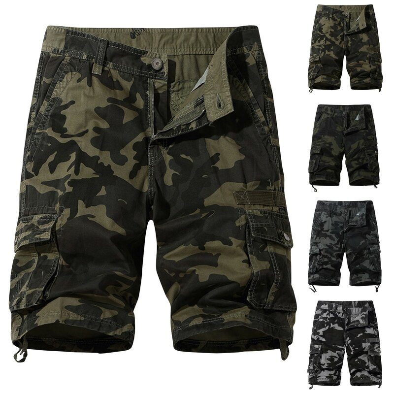 Men'S Cargo Shorts Summer Trend Multi-Pocket Camouflage Button Cargo Shorts Daily Outdoor Hiking Casual Fashion Dance Shorts