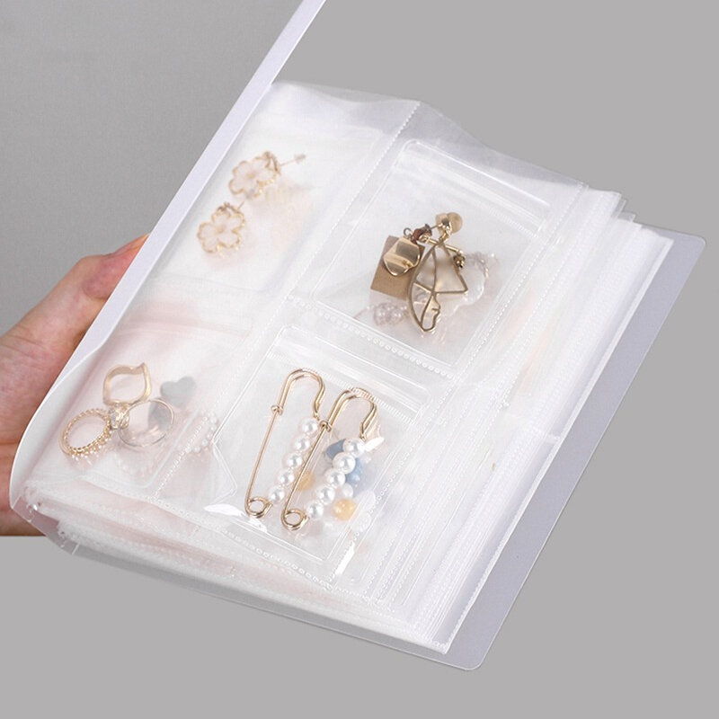 Buku penyimpanan perhiasan dengan gesper anting kalung cincin Organizer album PVC transparan disegel anti-oksidasi tas pemegang perhiasan