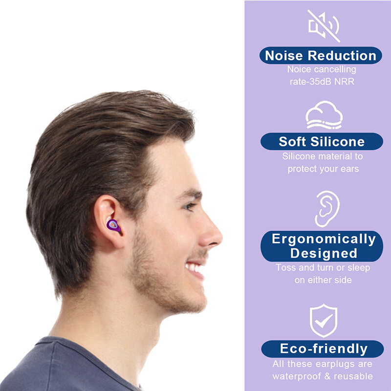 XINKATIOR Earplug silikon Anti bising, penyumbat telinga silikon Anti air untuk tidur pengurang kebisingan, penyumbat telinga tidur
