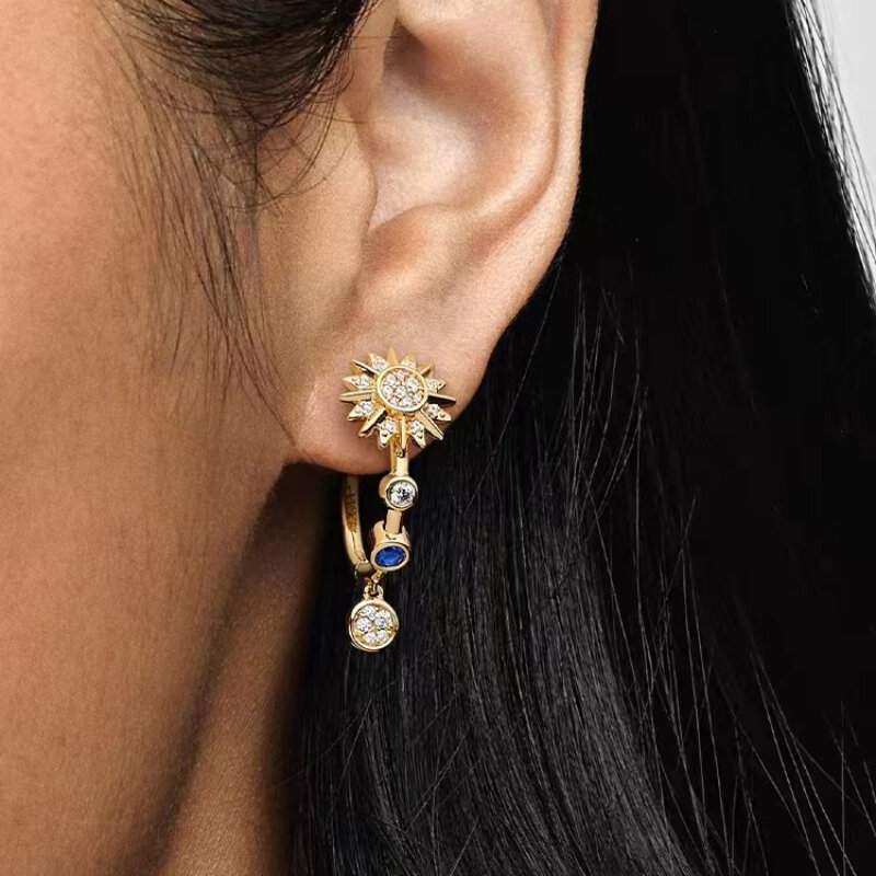 YILUOCD orecchini a cerchio sole e luna in argento Sterling 925 per le donne orecchini Huggie con zirconi di cristallo scintillante regalo di gioielleria raffinata