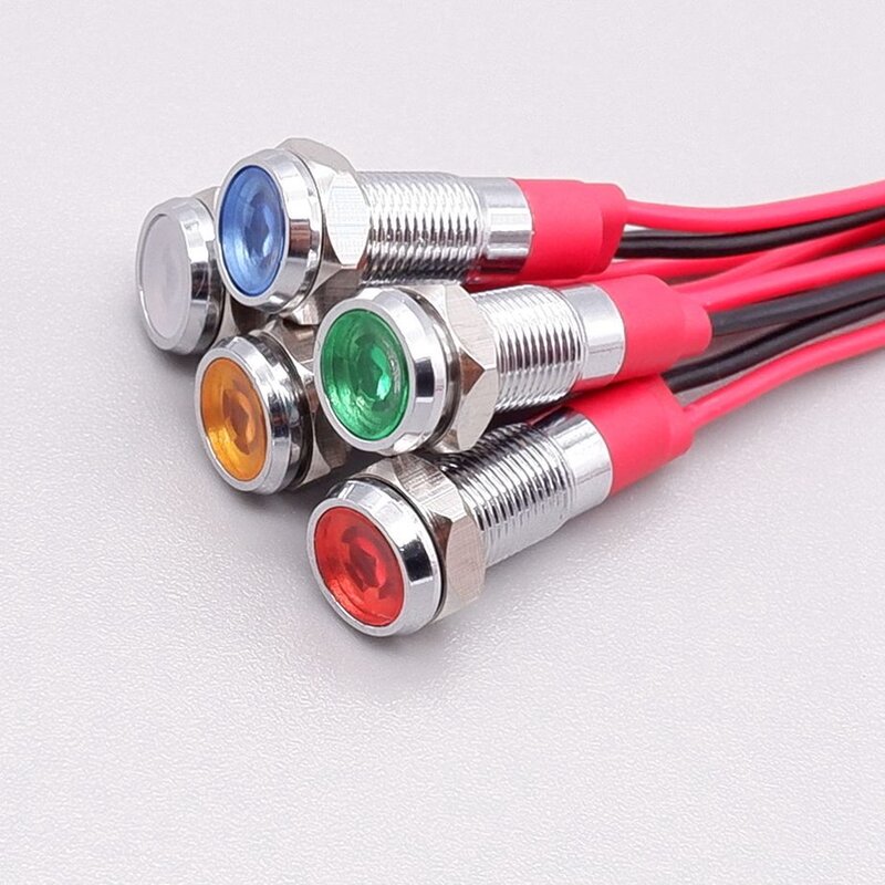 Mini luz indicadora de potencia de Metal de 6mm, 3v, 6v, 12v, 24v, 110v, 220v, rojo, naranja, verde, azul, blanco