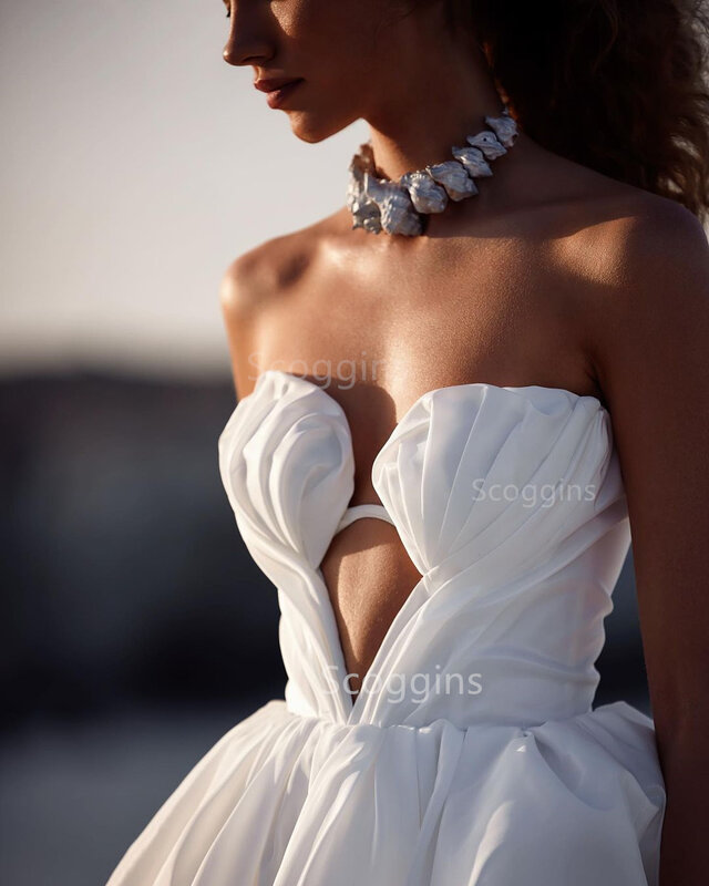 Mini Wedding Dresses Sleeveless Lace Up Back Simple Short Vestidos De Novia Sexy Sweetheart Pleats A Line Hollow Bridal Gowns