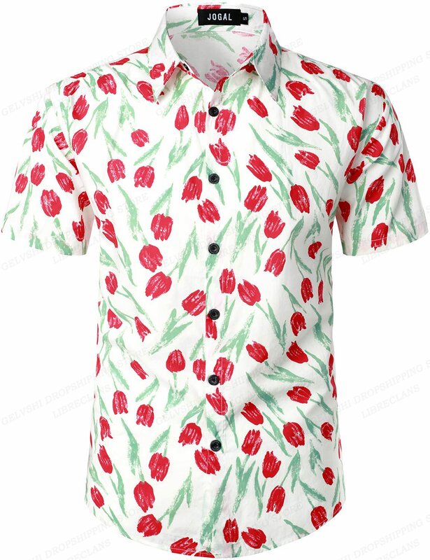 하와이 꽃 셔츠 남성용 의류, 쿠바 바캉스 스트리트웨어, 라펠 비치 카미사스, 캠핑 낚시 Y2k 열대 블라우스