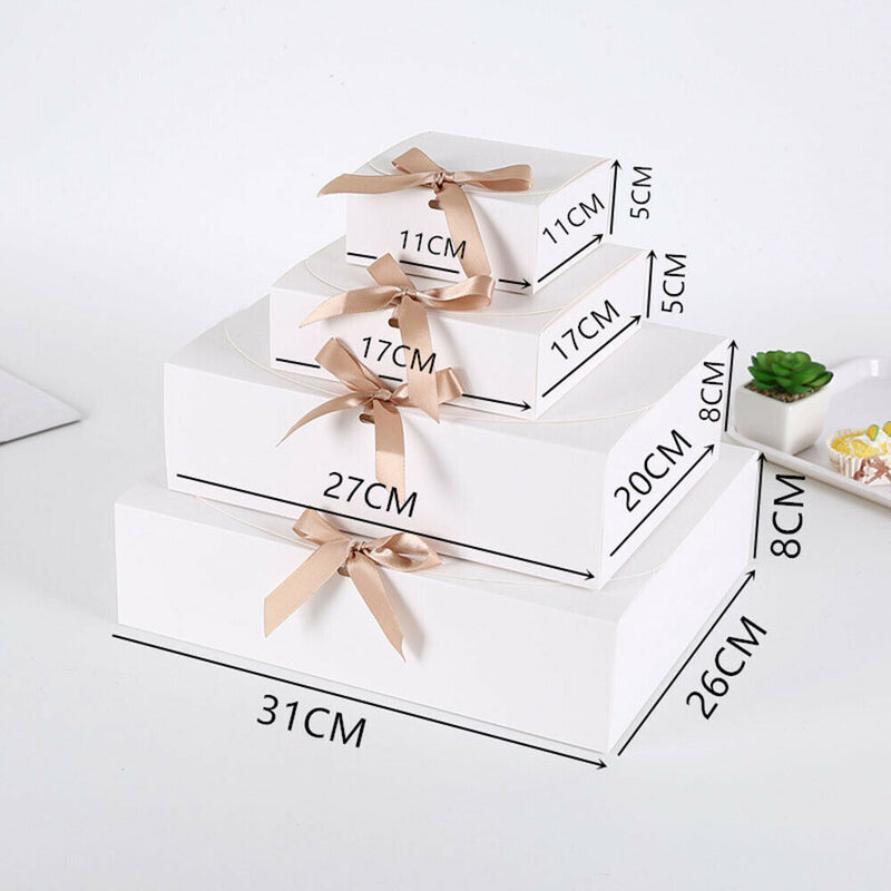 Square Kraft Paper Box Cardboard Packaging Valentine's Day Wedding Easter Party Gift Box With Ribbons Candy Storage