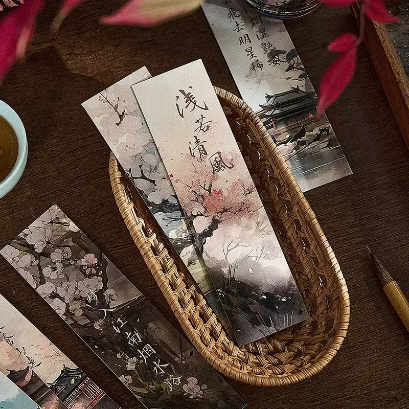 30sheet/box Retro Chinese Style Bookmarks Anime Vintage Aesethetic Flroal Palace Bookmark for Books Beauty Scenary Bookmark